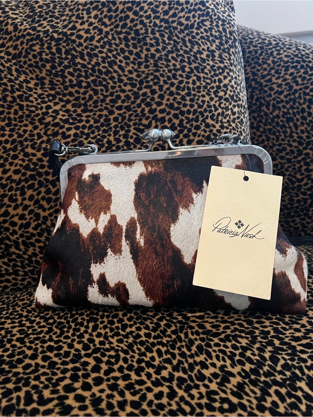 Patricia Nash Brown Cowhide Verena Clutch/ Purse Brown & White…NEW🖤